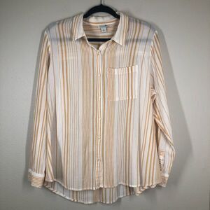 Sundance Crinkle Striped Long Sleeve Button Up Shirt Gauzy Yellow Cream Top XL
